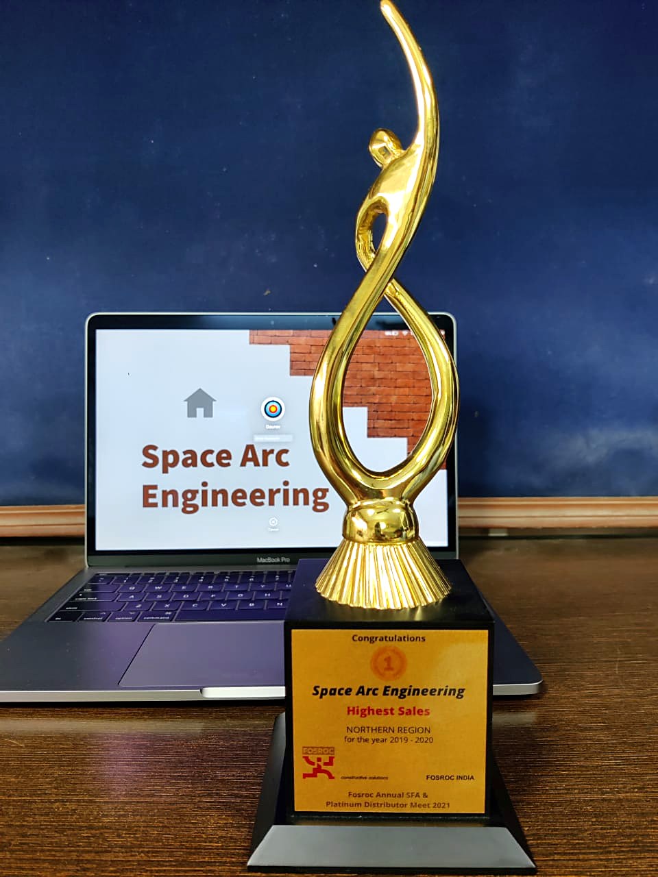 The Fosroc Highest Sales trophy at the Space Arc Engineering office
