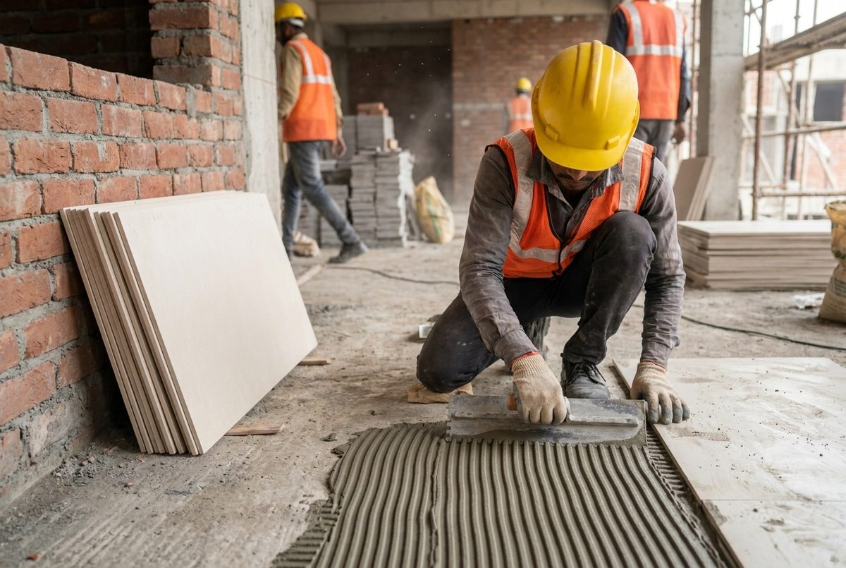 Polymer-modified cementitious tile adhesive (PMTA) — IS 15477 Type 1