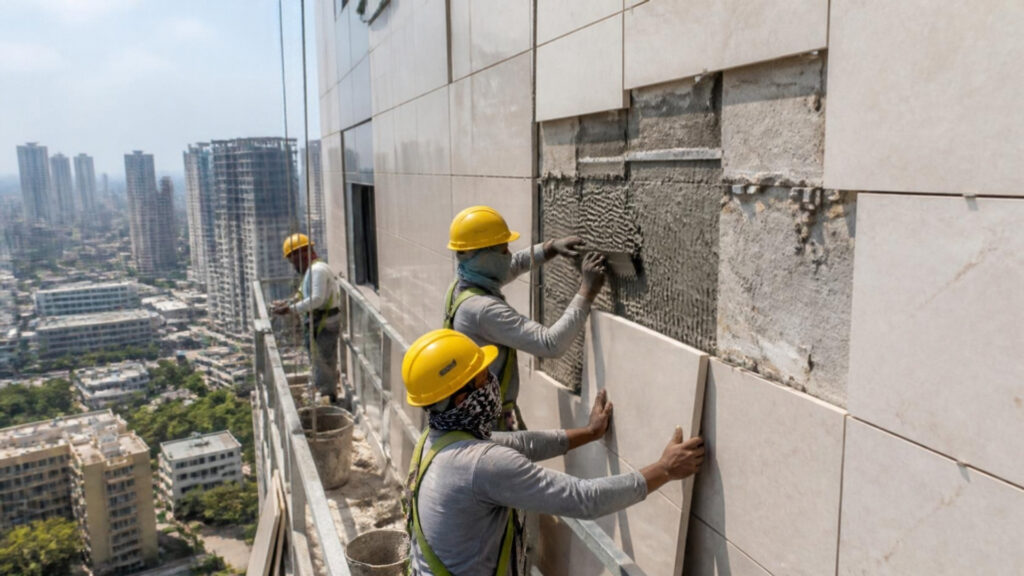 Facade tiles coming loose - Tiles are coming loose high up on the tower.